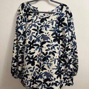 SHEIN Floral Print Blouse - Navy and Black